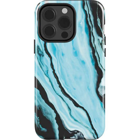 Aqua Blue Marble Ink iPhone 15 Pro Impact Case